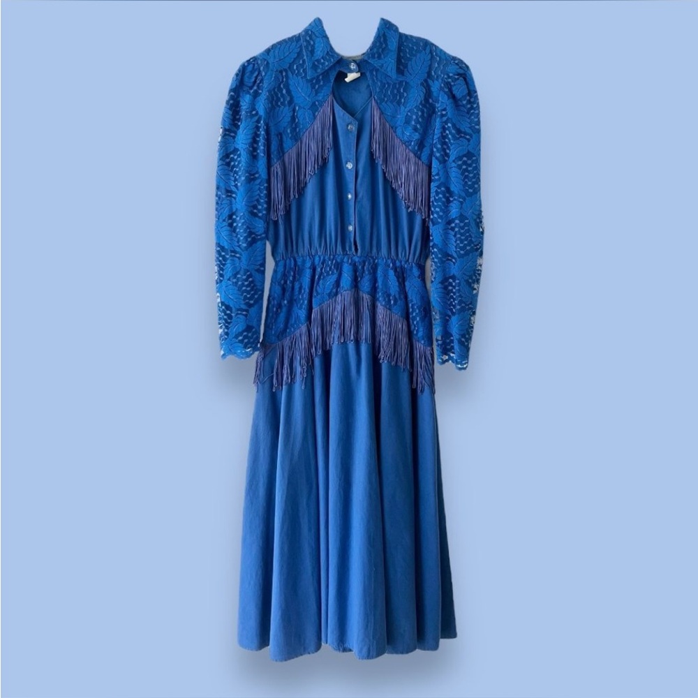 Vintage 80s western style dress worn missing a button